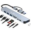USB hub POWERTECH PTR-0151 8 θυρών USB & USB-C με card reader γκρι