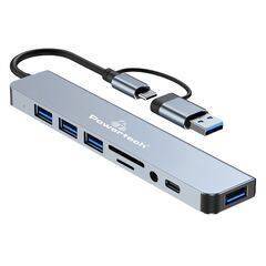 USB hub POWERTECH PTR-0151 8 θυρών USB & USB-C με card reader γκρι