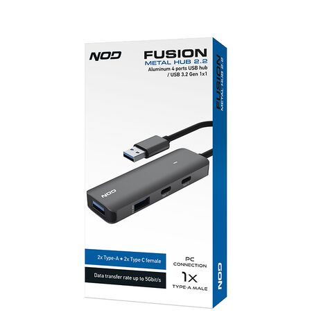 USB Hub NOD Fusion metal αλουμίνιου 4 θυρών USB 3.2 GEN 1x1