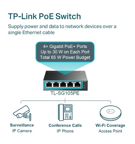 Switch TP-LINK TL-SG105PE V2 5-PORT Gigabit easy smart with 4-Port POE+