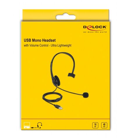Ακουστικά DELOCK 27177 MONO με μικρόφωνό USB και volume control μαύρα
