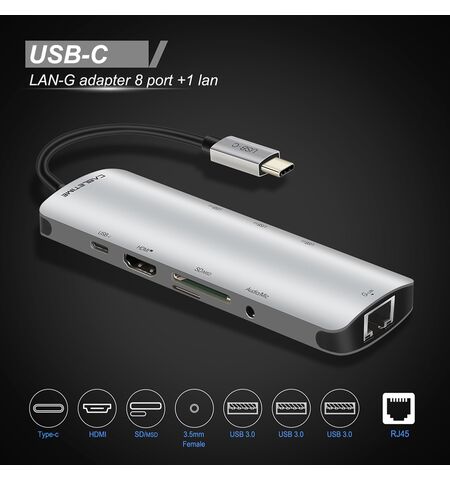 Docking station CABLETIME CT-CMHD91  9 θυρών με σύνδεση USB-C 4K 100W Γκρι