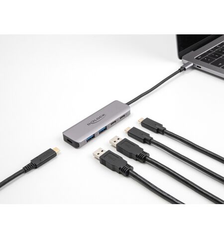 USB Hub 64239 DELOCK 4x θυρών  5GBPS με USB-C σύνδεση γκρι