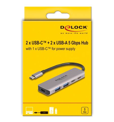 USB Hub 64239 DELOCK 4x θυρών  5GBPS με USB-C σύνδεση γκρι