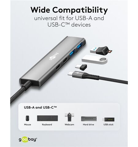 USB hub GOOBAY 76563 4x θυρών USB 3.2 5GBPS με  USB-C σύνδεση γκρι