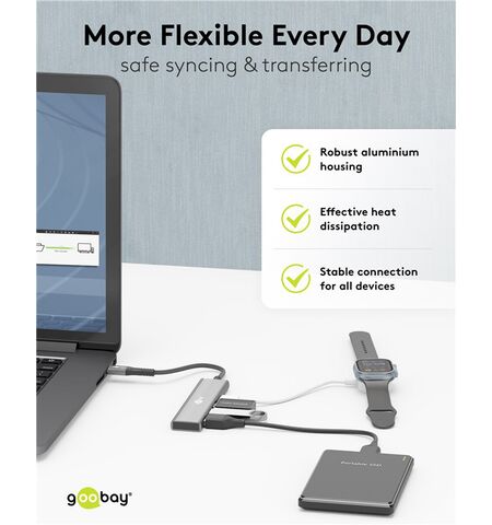 USB hub GOOBAY 76563 4x θυρών USB 3.2 5GBPS με  USB-C σύνδεση γκρι