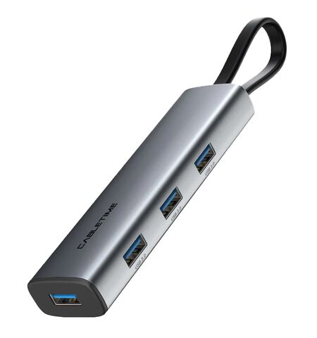 USB Hub CABLETIME CT-HUBP4  4x θυρών 5GBPS με USB-C σύνδεση γκρι