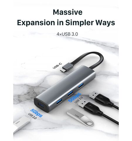 USB Hub CABLETIME CT-HUBP4  4x θυρών 5GBPS με USB-C σύνδεση γκρι