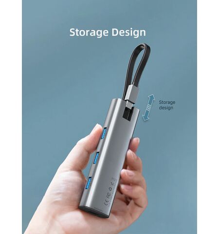 USB Hub CABLETIME CT-HUBP4  4x θυρών 5GBPS με USB-C σύνδεση γκρι