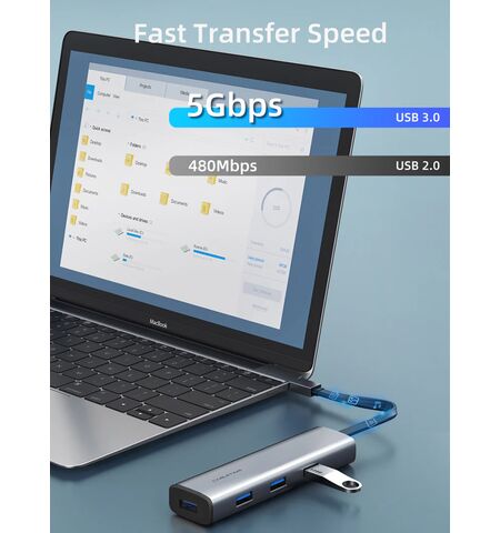 USB Hub CABLETIME CT-HUBP4  4x θυρών 5GBPS με USB-C σύνδεση γκρι