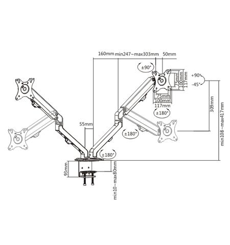 Βάση γραφείου BRATECK LDT45-C024 για 2 οθόνες 17''-27'' έως 7KG ανά οθόνη