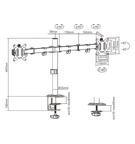 Βάση γραφείου BRATECK LDT66-C024 για 2 οθόνες 17''-32'' έως 9KG