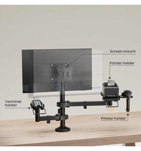 Βάση γραφείου BRATECK PMM-02SD ΓΙΑ 2 οθόνες 17''-32'' POS και θερμικό εκτυπωτή
