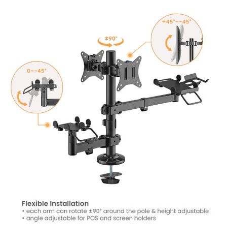 Βάση γραφείου BRATECK PMM-02SD ΓΙΑ 2 οθόνες 17''-32'' POS και θερμικό εκτυπωτή