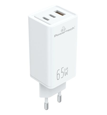 Φορτιστής τοίχου POWERTECH PT-1094 USB & 2xUSB-C 65W GAN λευκός