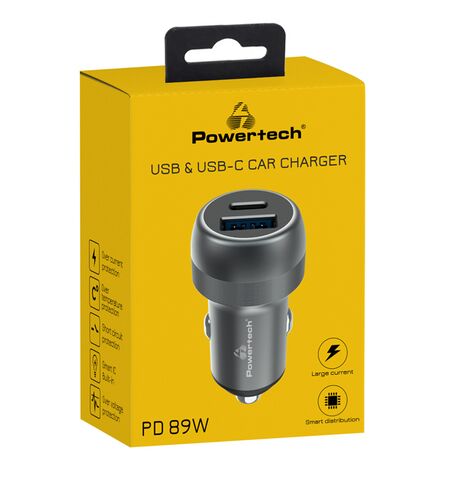 Φορτιστής αυτοκίνητου POWERTECH PT-1148 USB και USB-C γκρι