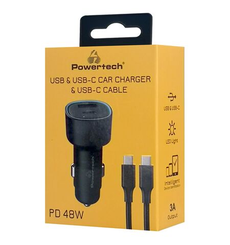 Φορτιστής αυτοκίνητου POWERTECH PT-1230 με καλώδιο  USB/USB-C 48W  μαύρος