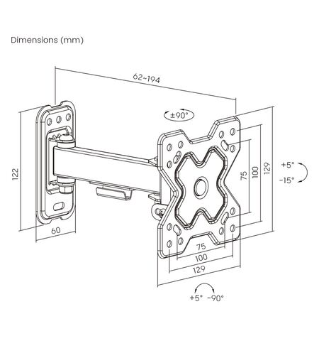 Επιτοίχια βάση τηλεόρασης POWERTECH PT-1277 13-32''  έως 20K  full motion