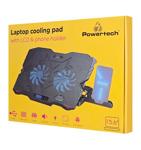 Cooling pad και βάση για  smartphone POWERTECH PT-1346 έως 15.6'' μαύρo
