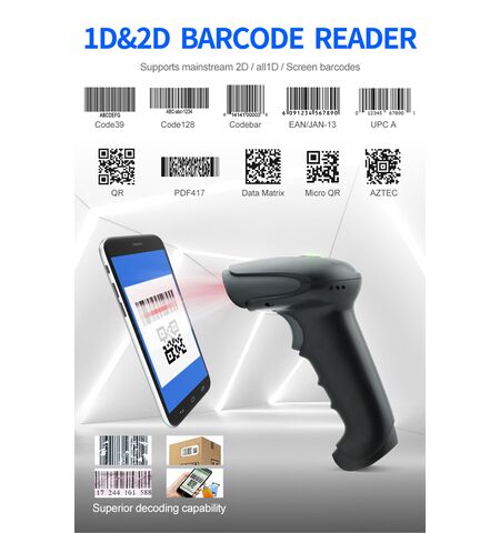 Ενσύρματο και ασύρματο barcode scanner GTCODESTAR X-9701B 1D, 2D με bluetooth 2000MAH μαύρο