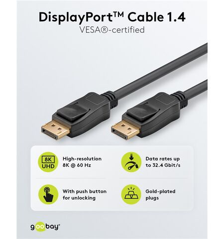 Καλώδιο GOOBAY DISPLAYPORT σε DISPLAYPORT 8K 60HZ 2M μαύρο