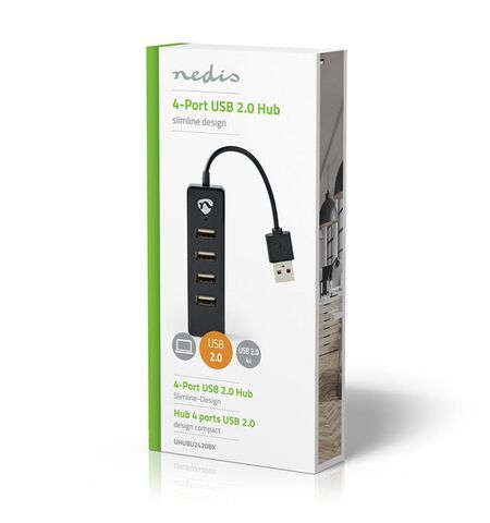 Hub USB 2.0  NEDIS 4 θυρών μαύρο